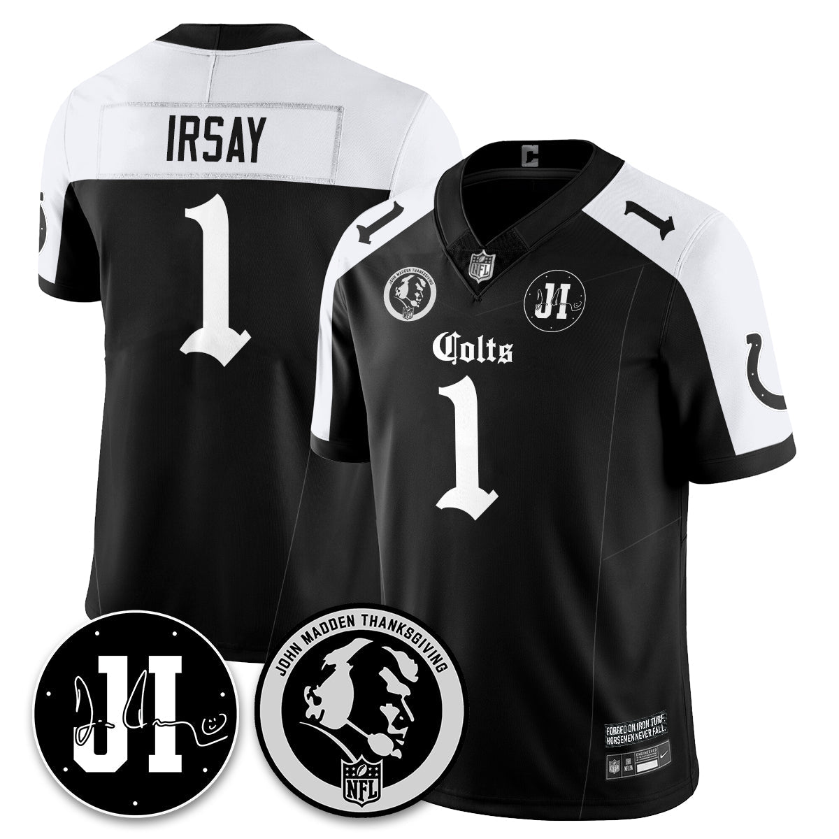IND Gothic Vapor Limited Jersey - John Madden, Jim Irsay Patch - All Stitched-DTD