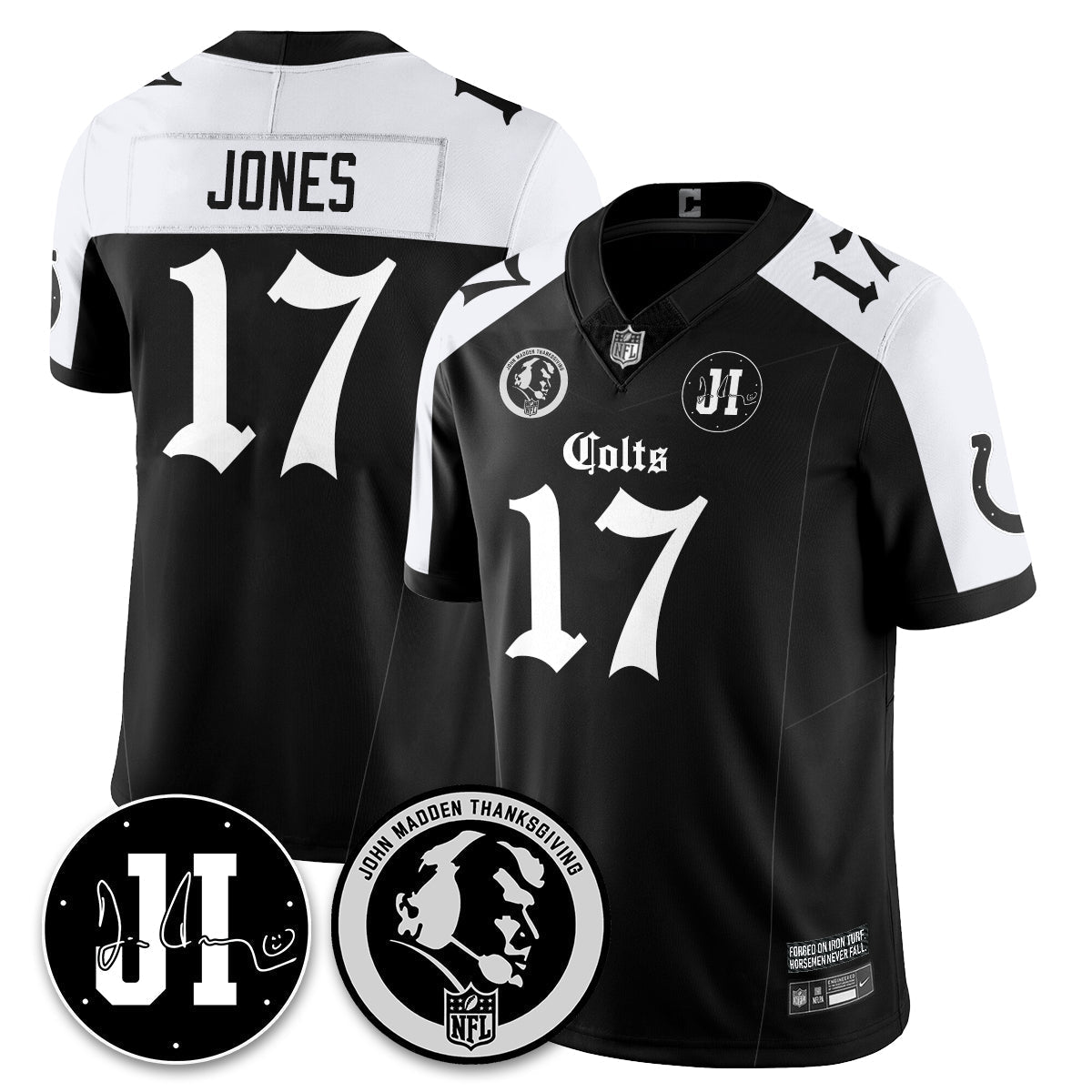 IND Gothic Vapor Limited Jersey - John Madden, Jim Irsay Patch - All Stitched-DTD