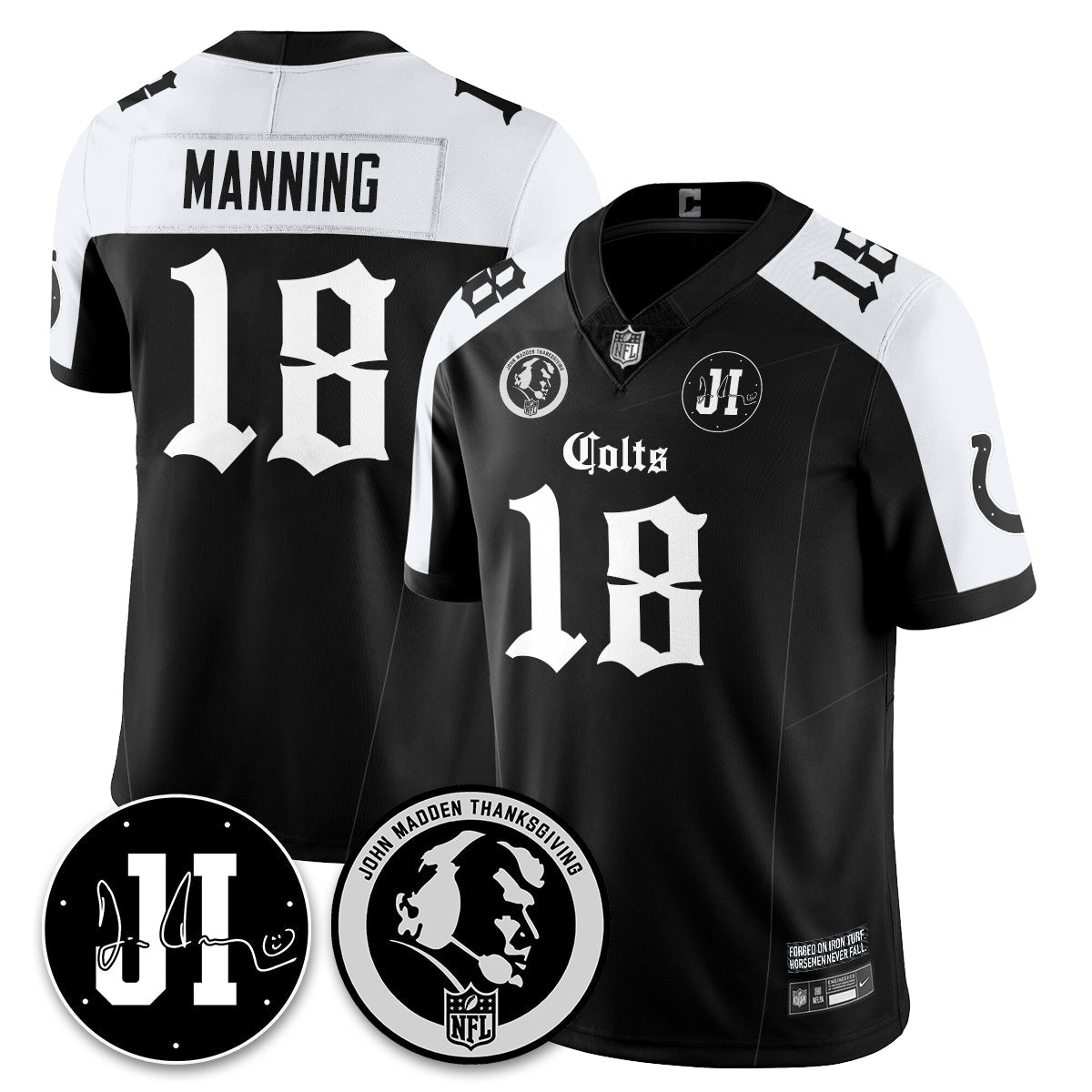 IND Gothic Vapor Limited Jersey - John Madden, Jim Irsay Patch - All Stitched-DTD