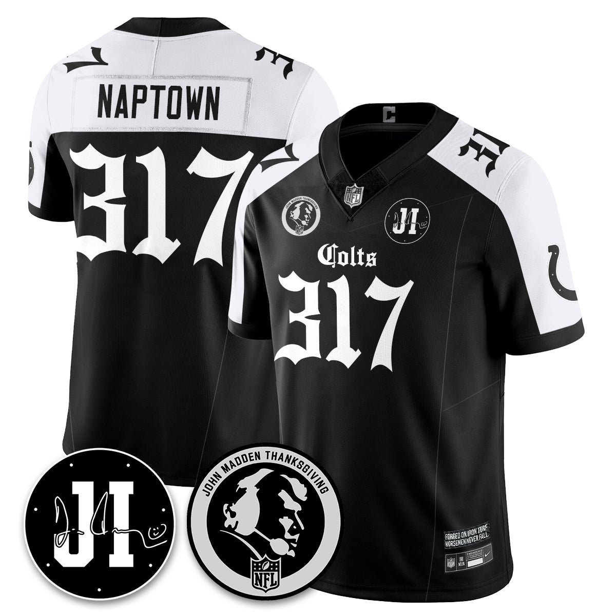 IND Gothic Vapor Limited Jersey - John Madden, Jim Irsay Patch - All Stitched-DTD