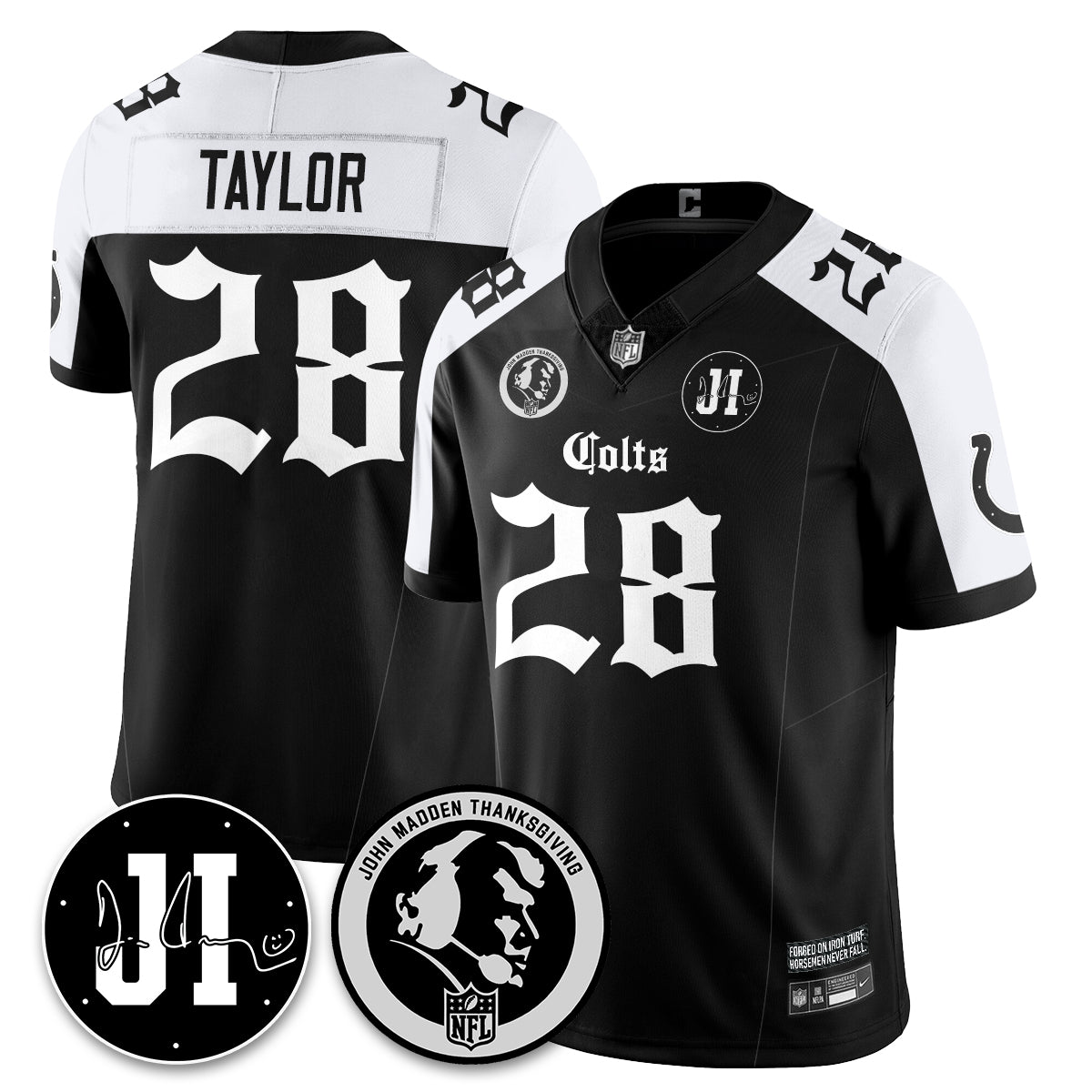 IND Gothic Vapor Limited Jersey - John Madden, Jim Irsay Patch - All Stitched-DTD