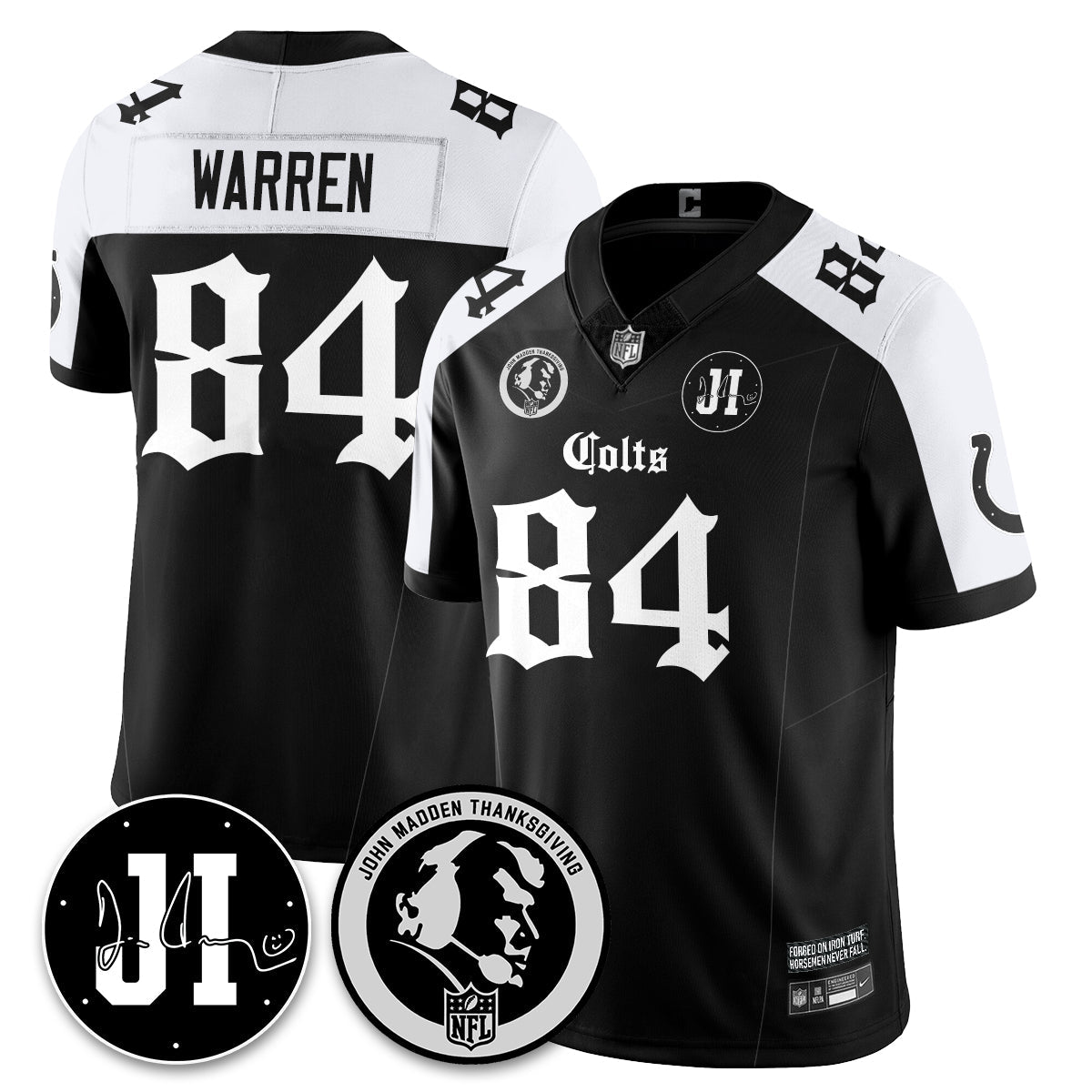 IND Gothic Vapor Limited Jersey - John Madden, Jim Irsay Patch - All Stitched-DTD