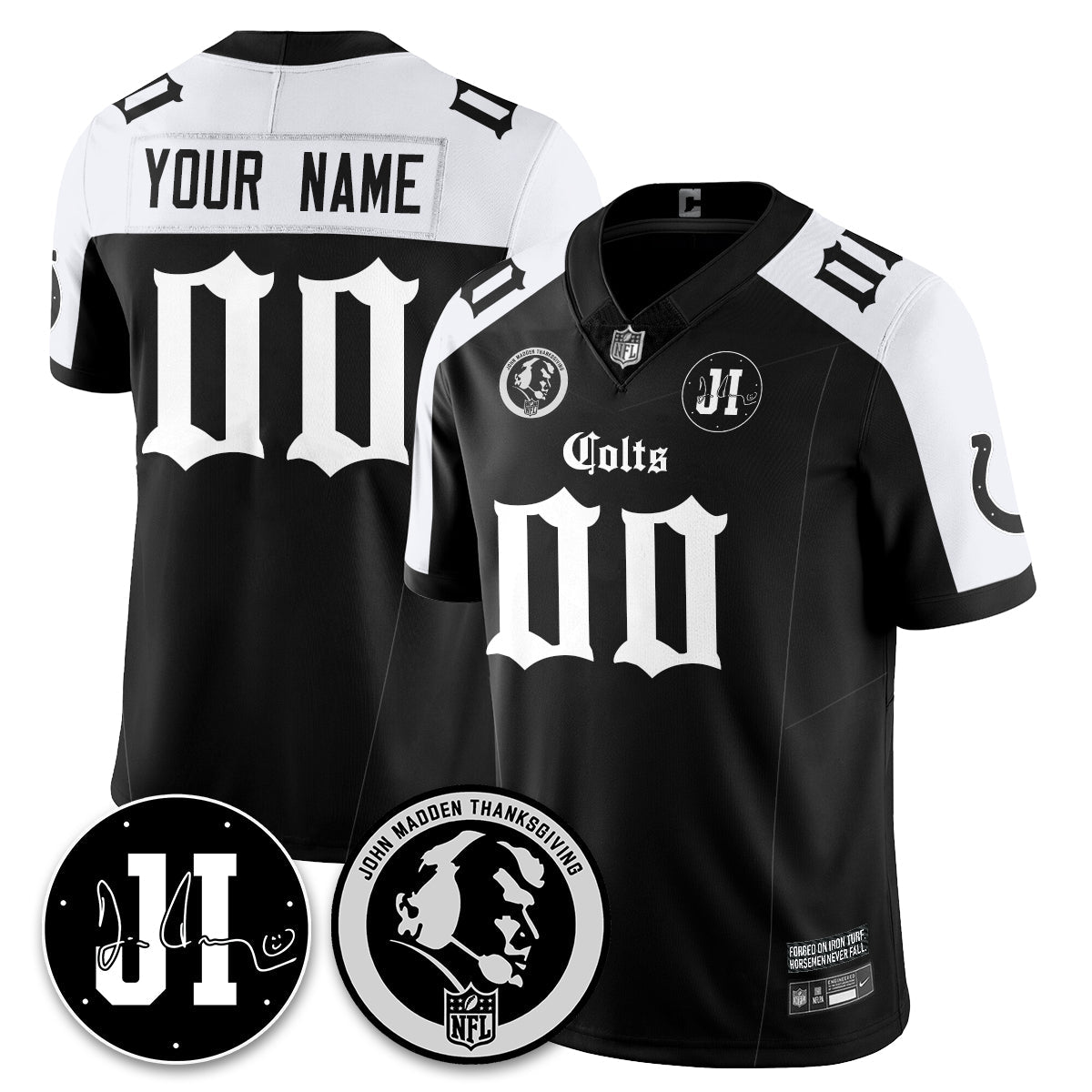 IND Gothic Vapor Limited Jersey - John Madden, Jim Irsay Patch - All Stitched-DTD