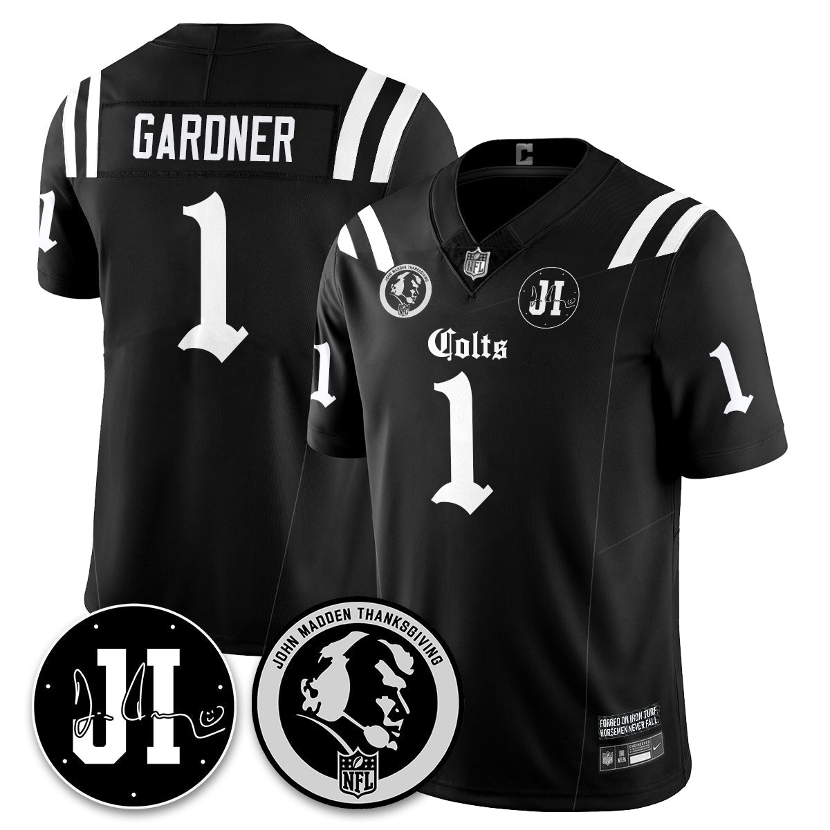 IND Gothic Vapor Limited Jersey - John Madden, Jim Irsay Patch - All Stitched-DTD