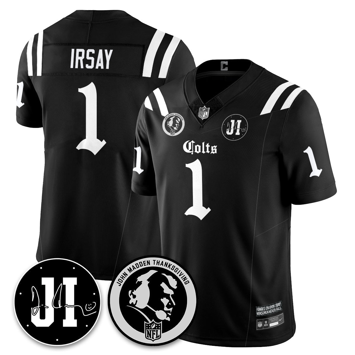 IND Gothic Vapor Limited Jersey - John Madden, Jim Irsay Patch - All Stitched-DTD