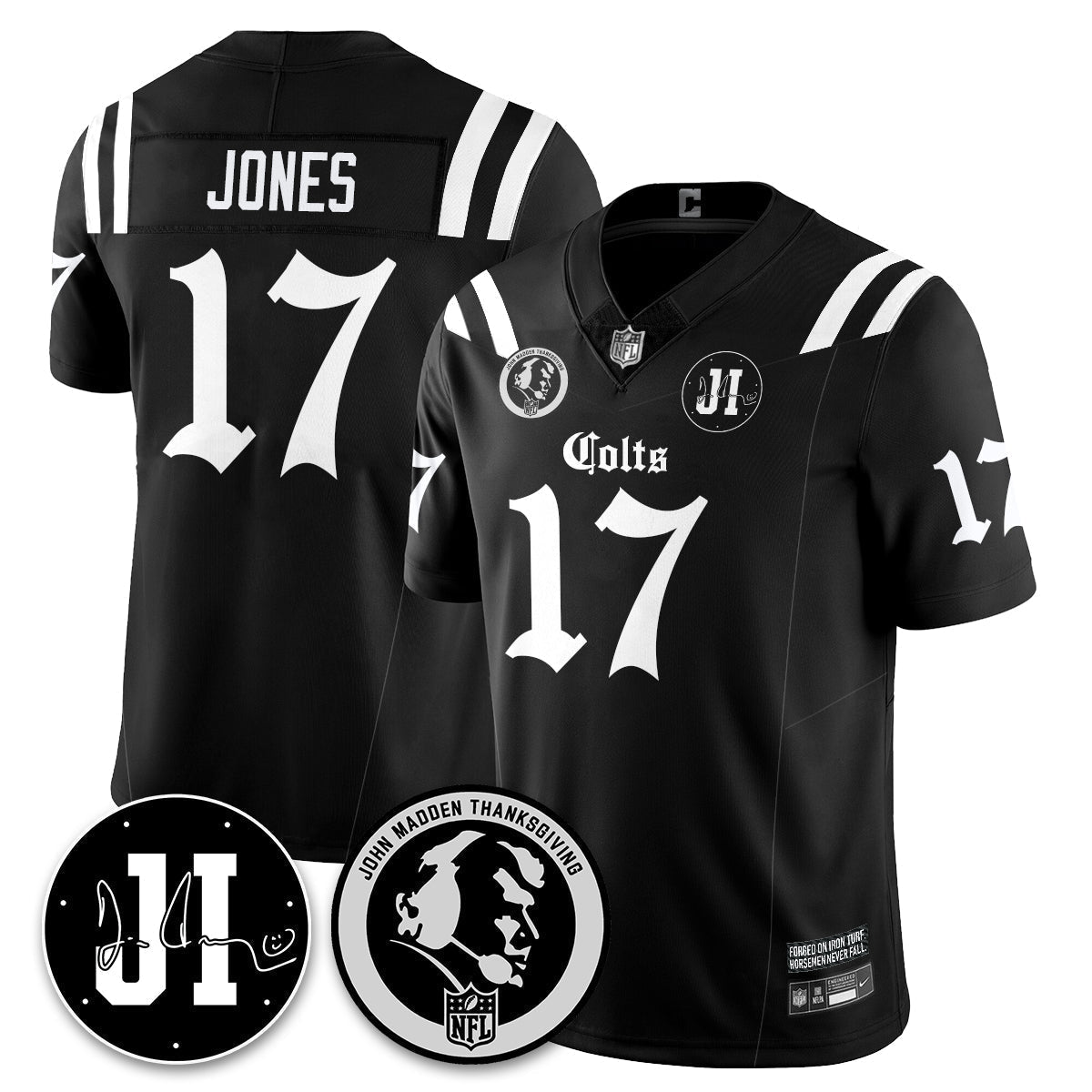 IND Gothic Vapor Limited Jersey - John Madden, Jim Irsay Patch - All Stitched-DTD