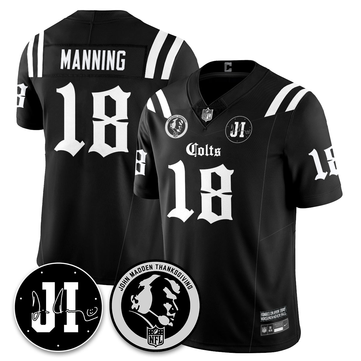 IND Gothic Vapor Limited Jersey - John Madden, Jim Irsay Patch - All Stitched-DTD