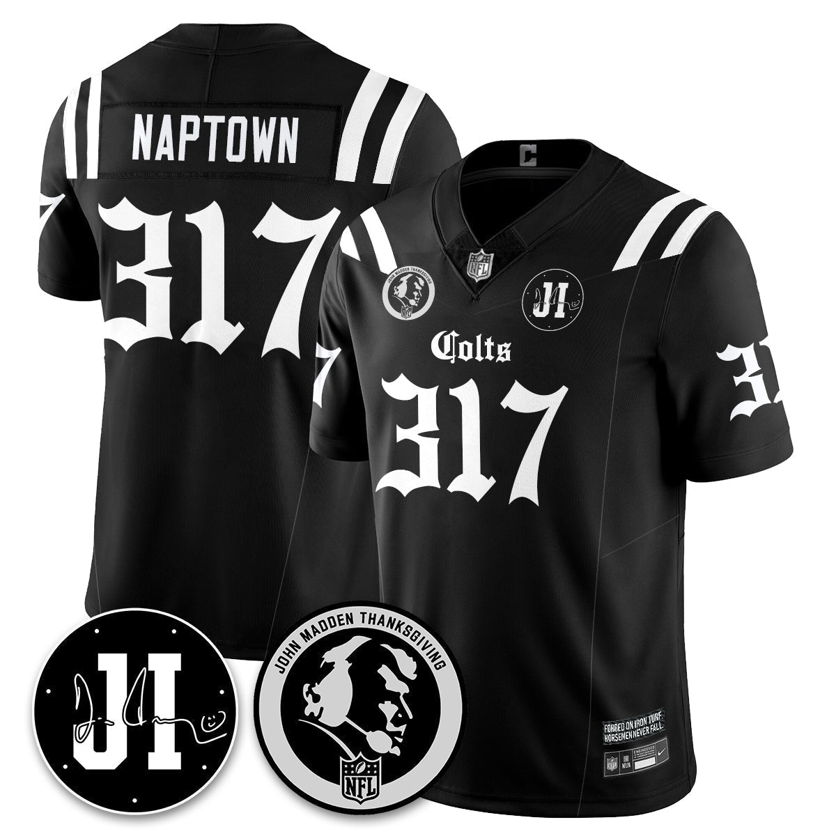 IND Gothic Vapor Limited Jersey - John Madden, Jim Irsay Patch - All Stitched-DTD