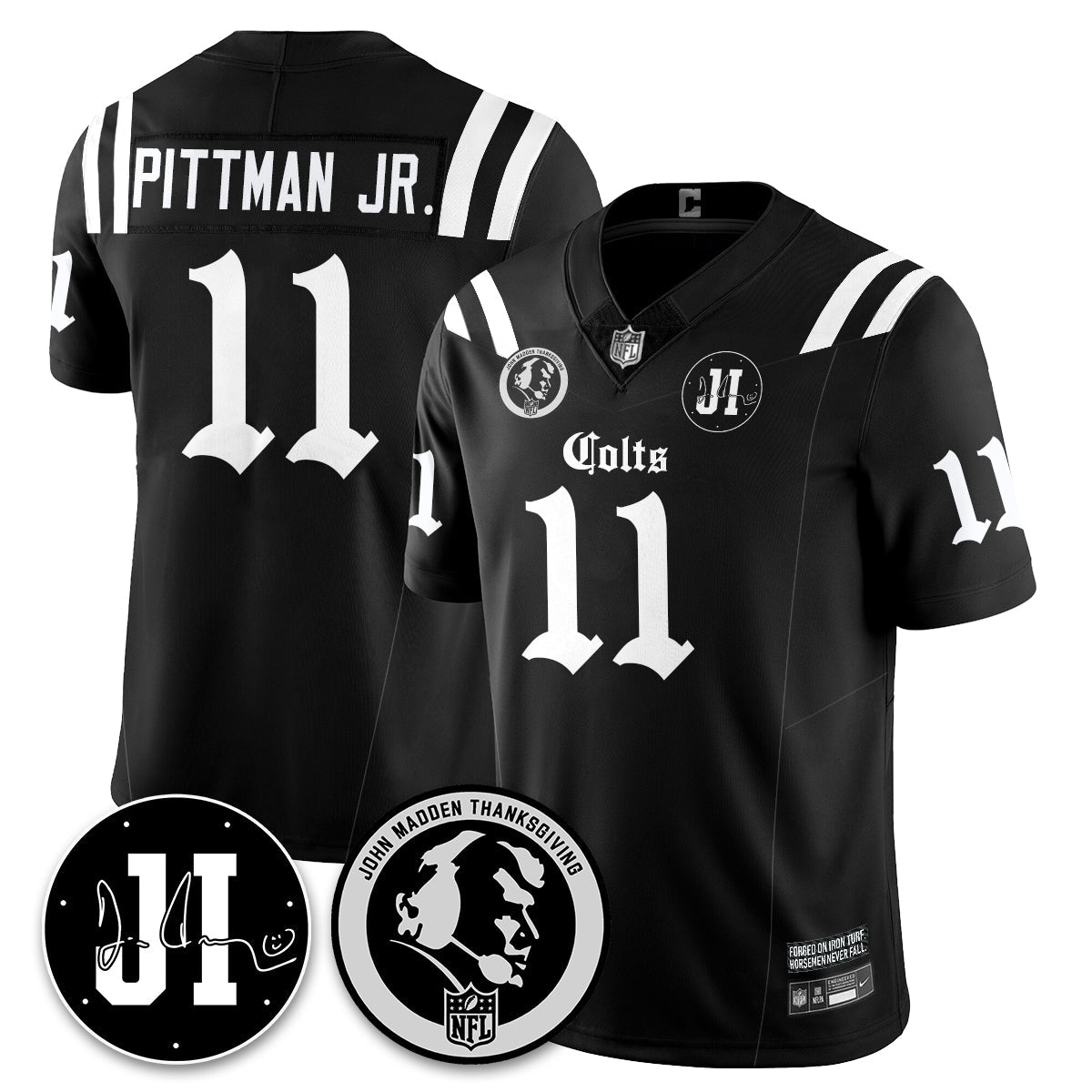 IND Gothic Vapor Limited Jersey - John Madden, Jim Irsay Patch - All Stitched-DTD