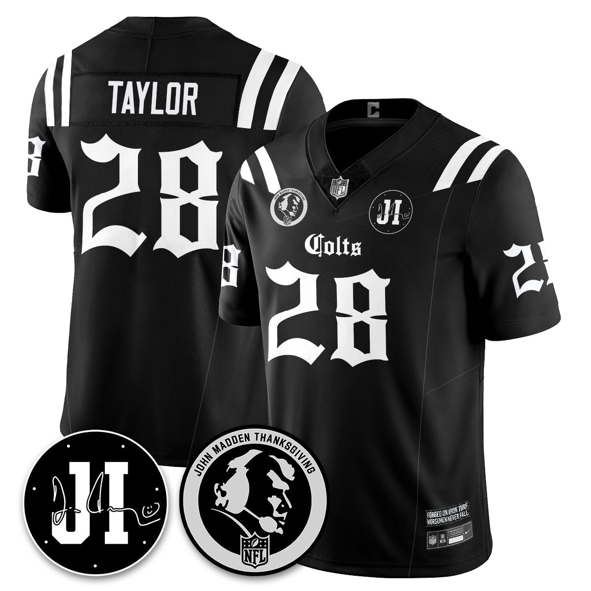 IND Gothic Vapor Limited Jersey - John Madden, Jim Irsay Patch - All Stitched-DTD