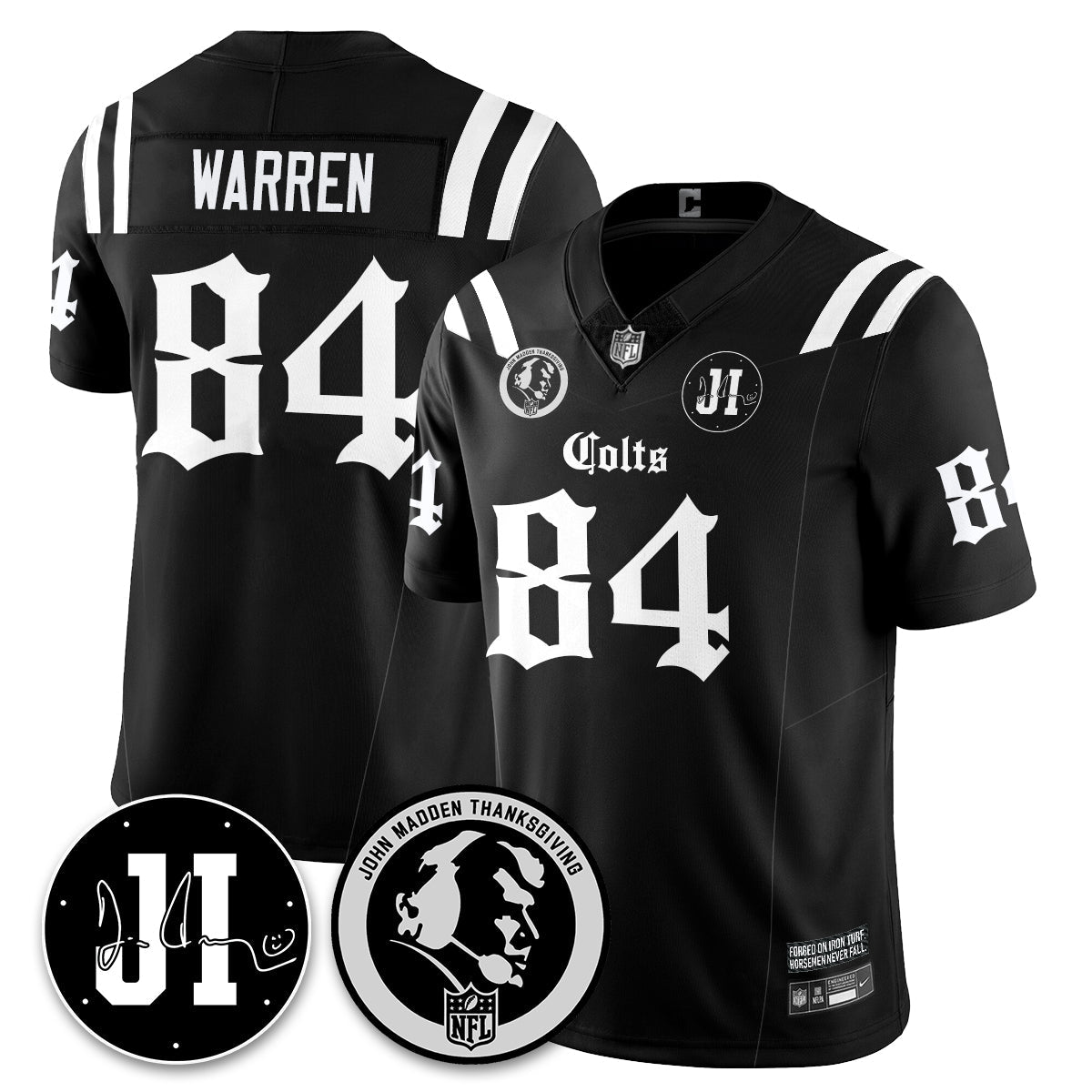 IND Gothic Vapor Limited Jersey - John Madden, Jim Irsay Patch - All Stitched-DTD