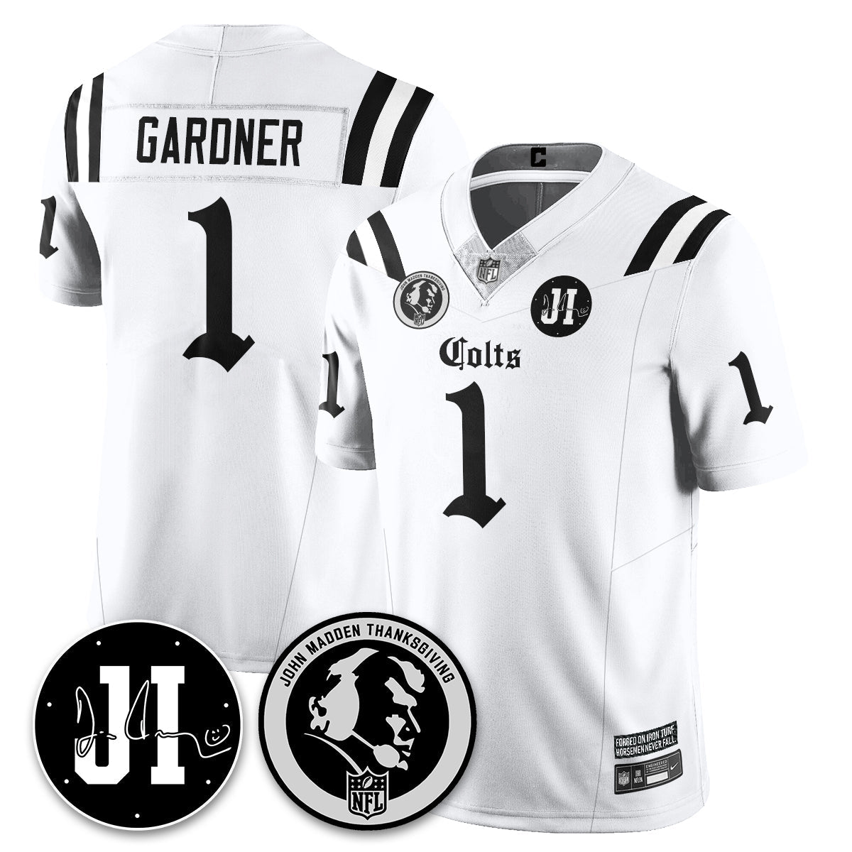 IND Gothic Vapor Limited Jersey - John Madden, Jim Irsay Patch - All Stitched-DTD