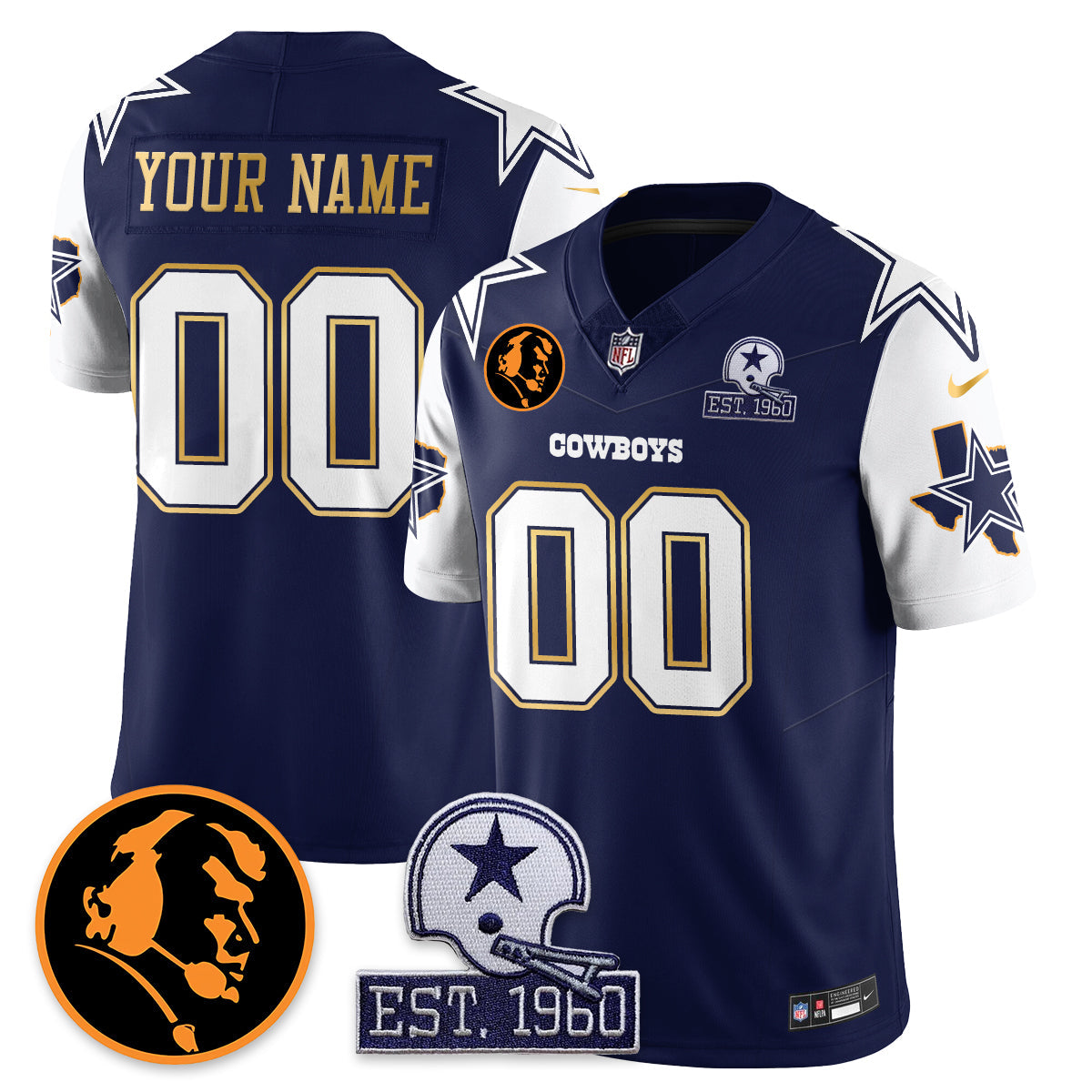 Custom DAL Vapor Limited Gold Jersey - John Madden Patch - All Stitched-DTD
