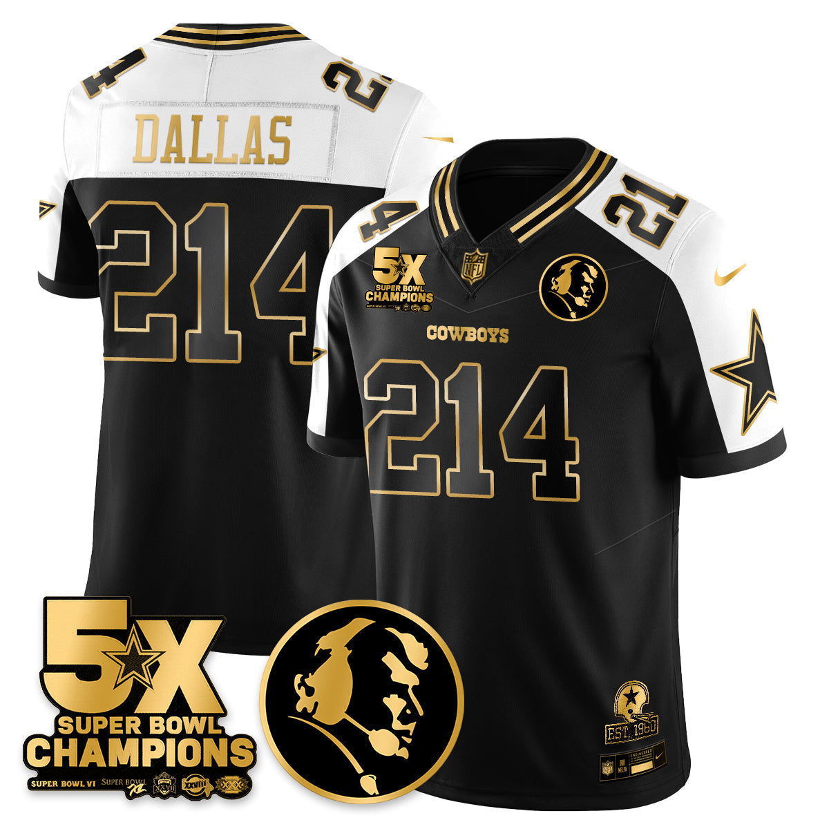 DAL 5-Time Champions Vapor Limited Gold Jersey - John Madden Patch - All Stitched-DTD
