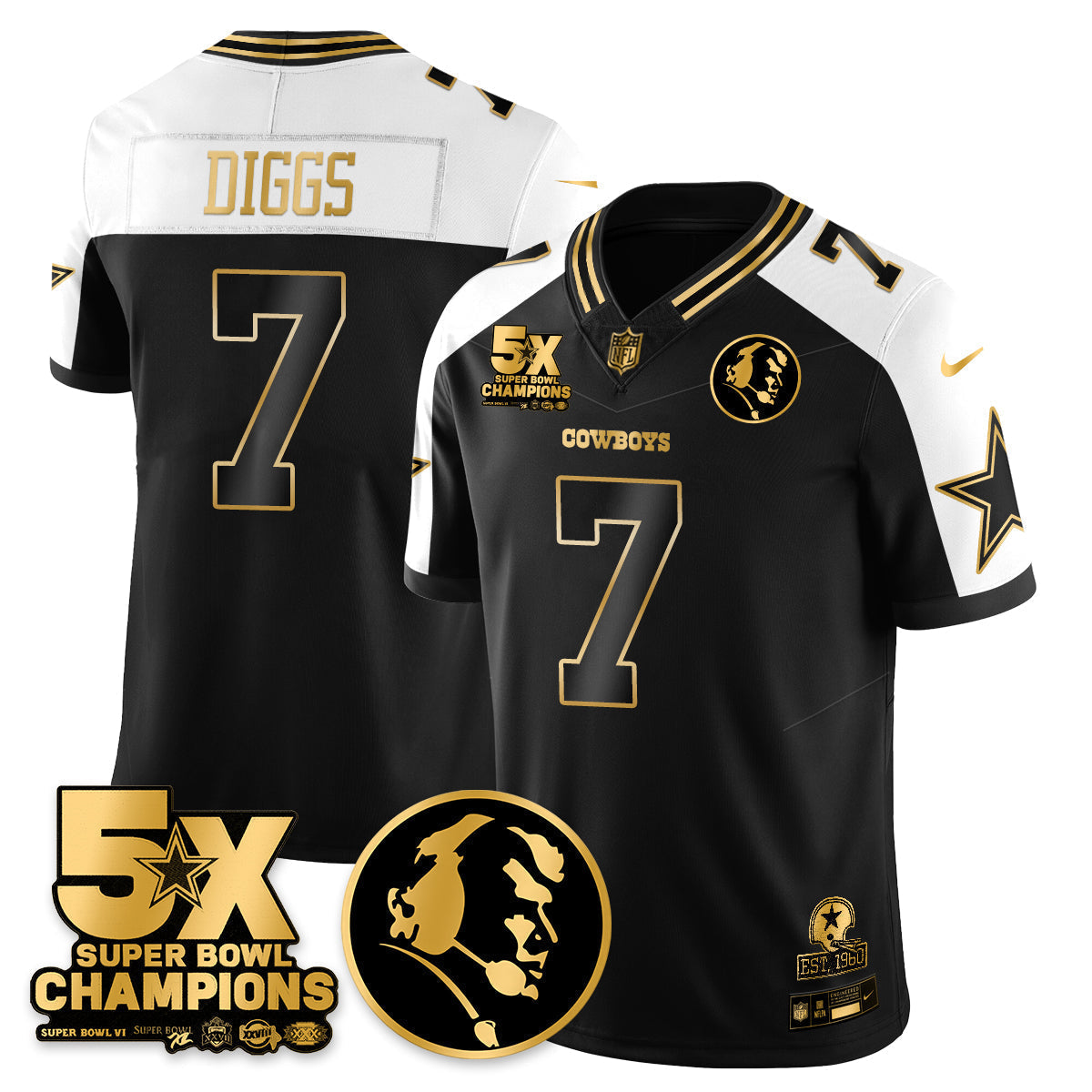 DAL 5-Time Champions Vapor Limited Gold Jersey - John Madden Patch - All Stitched-DTD