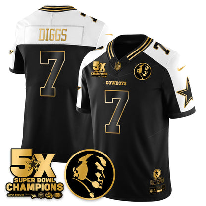 DAL 5-Time Champions Vapor Limited Gold Jersey - John Madden Patch - All Stitched-DTD