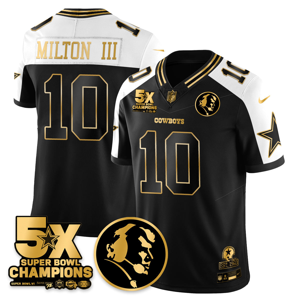 DAL 5-Time Champions Vapor Limited Gold Jersey - John Madden Patch - All Stitched-DTD