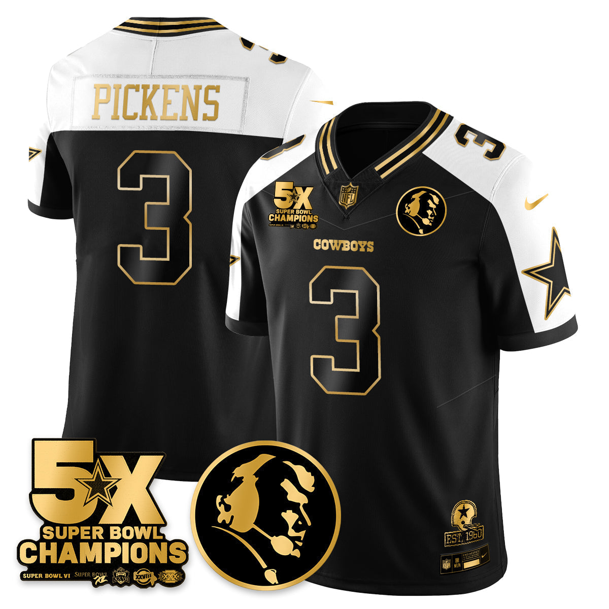 DAL 5-Time Champions Vapor Limited Gold Jersey - John Madden Patch - All Stitched-DTD