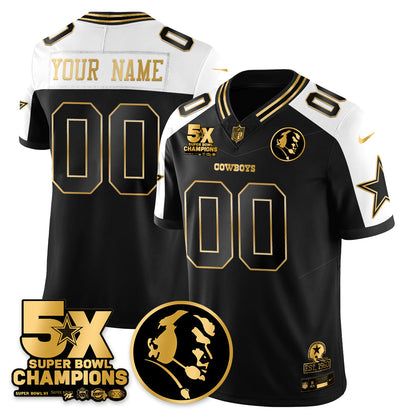 Custom DAL 5-Time Champions Vapor Limited Gold Jersey - John Madden Patch - All Stitched-DTD