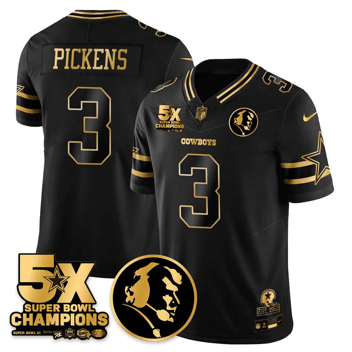 DAL 5-Time Champions Vapor Limited Gold Jersey - John Madden Patch - All Stitched-DTD
