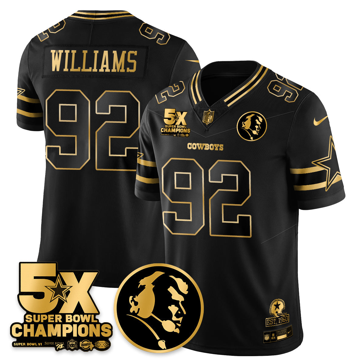 DAL 5-Time Champions Vapor Limited Gold Jersey - John Madden Patch - All Stitched-DTD