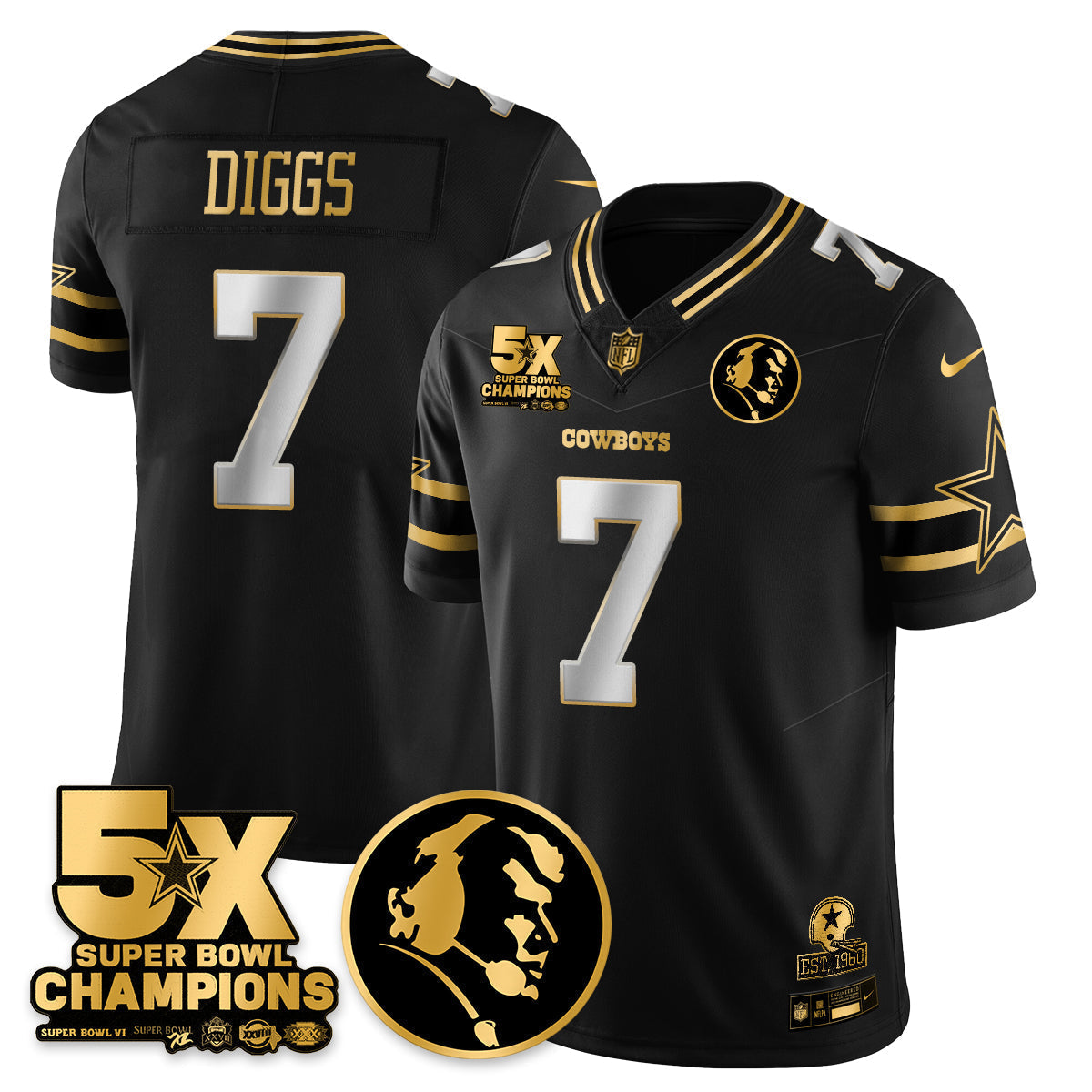 DAL 5-Time Champions Vapor Limited Gold Jersey - John Madden Patch - All Stitched-DTD