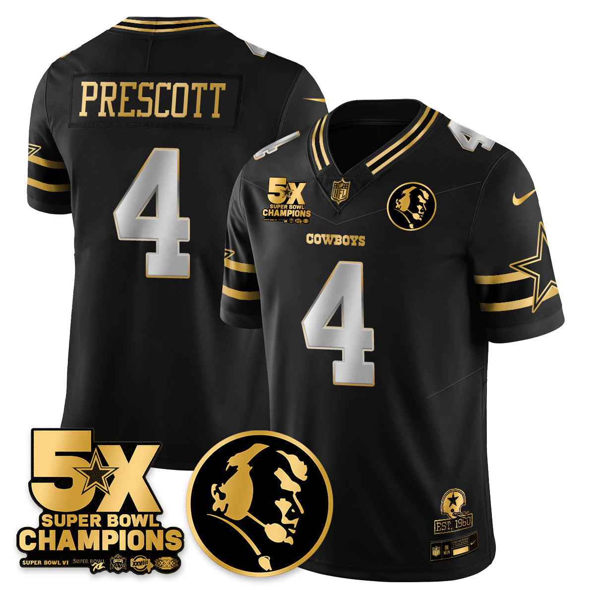 DAL 5-Time Champions Vapor Limited Gold Jersey - John Madden Patch - All Stitched-DTD