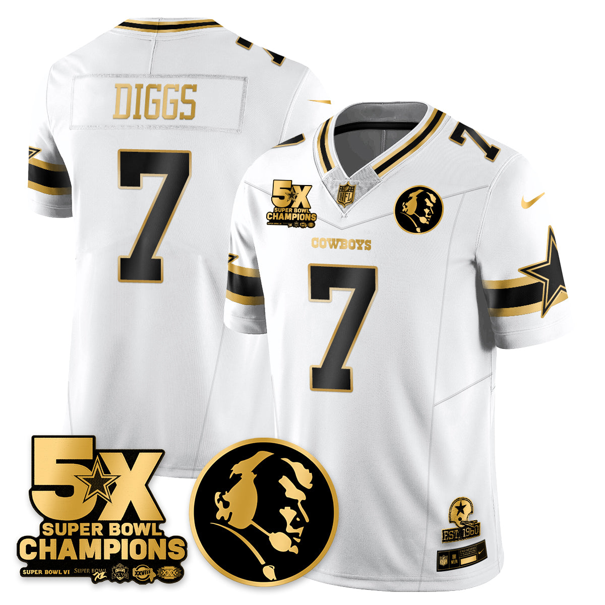 DAL 5-Time Champions Vapor Limited Gold Jersey - John Madden Patch - All Stitched-DTD