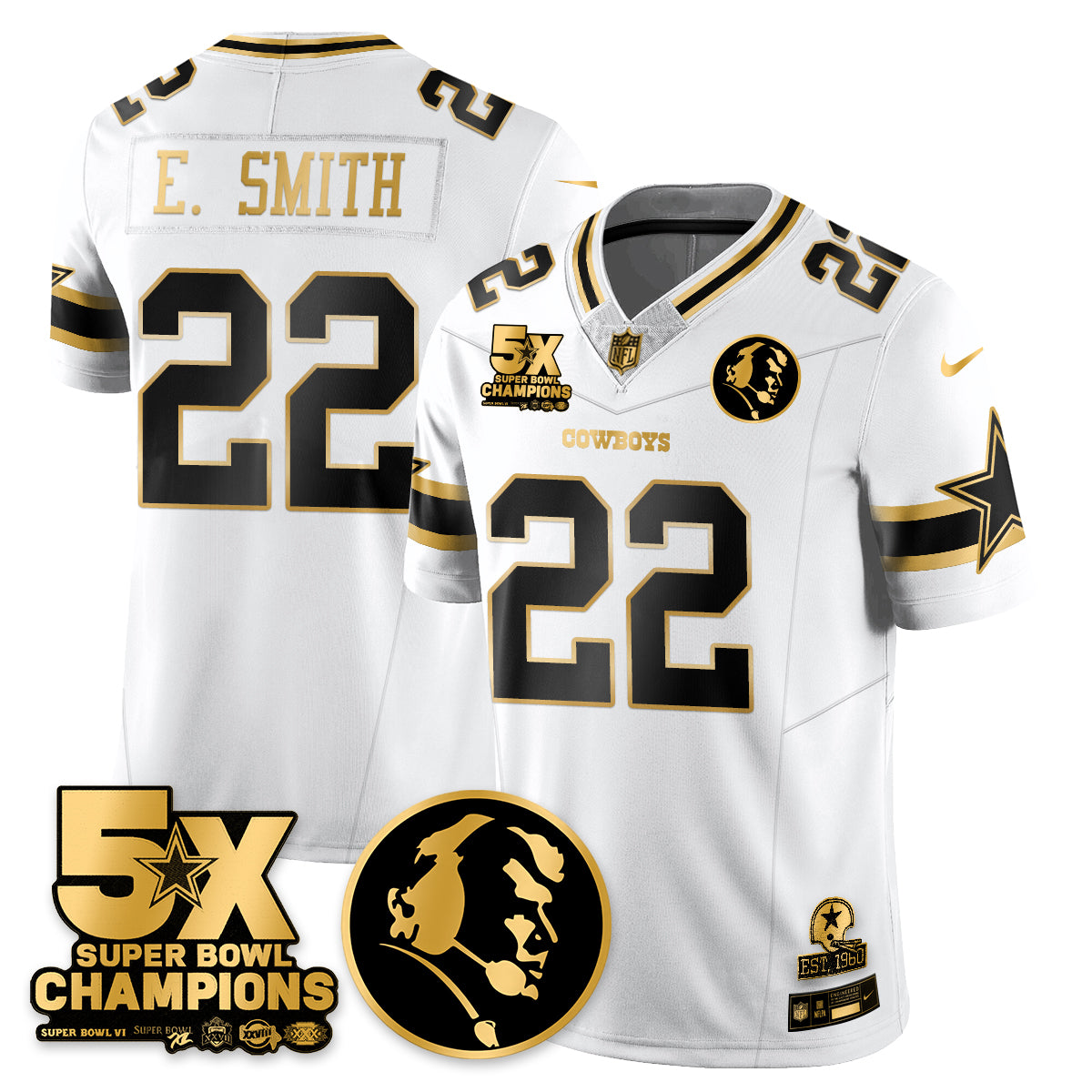 DAL 5-Time Champions Vapor Limited Gold Jersey - John Madden Patch - All Stitched-DTD