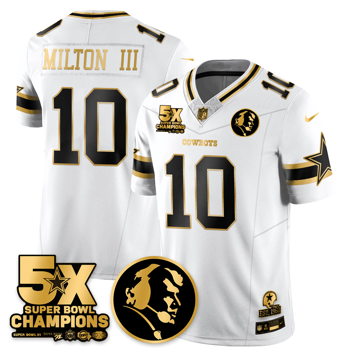 DAL 5-Time Champions Vapor Limited Gold Jersey - John Madden Patch - All Stitched-DTD