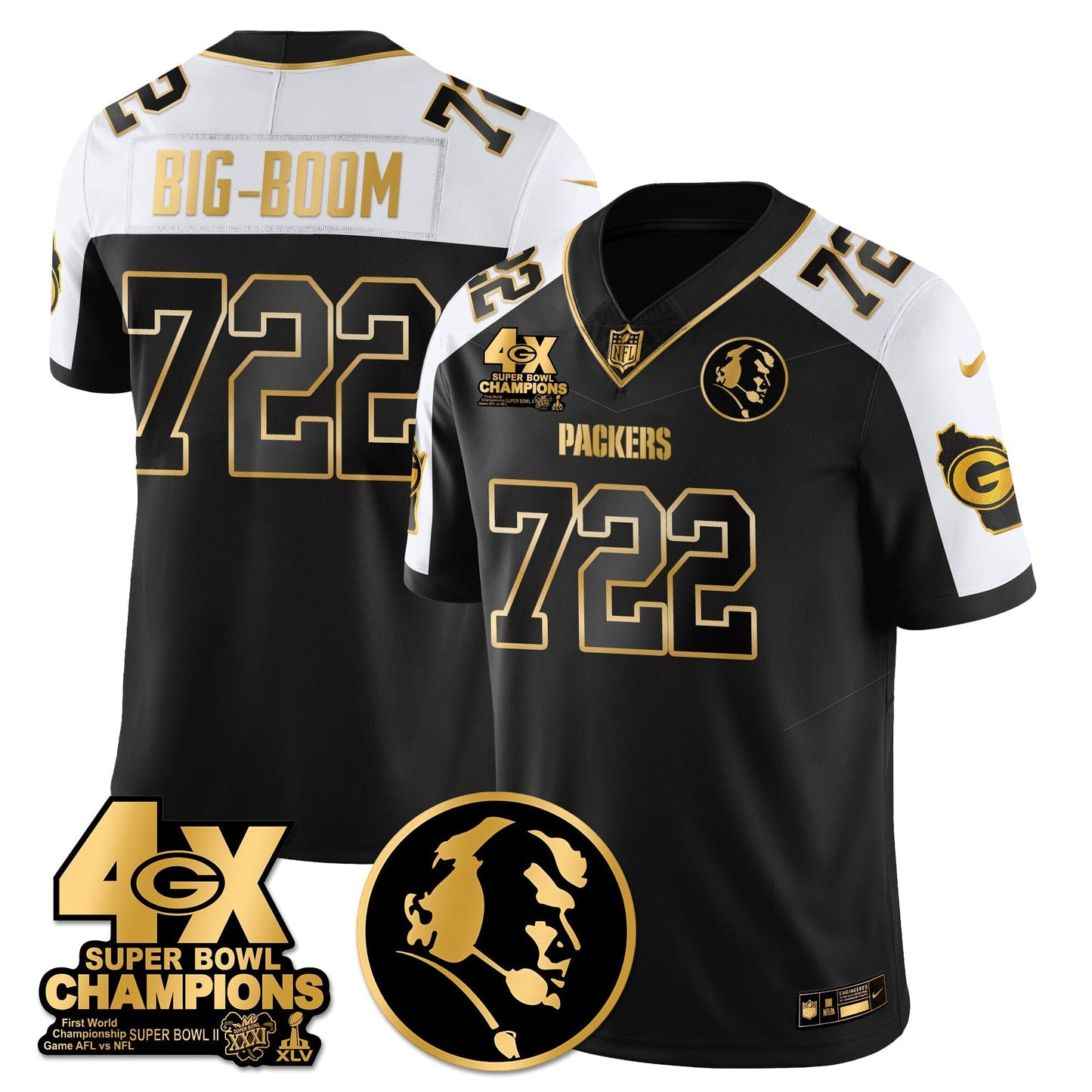 GB 4-Time Champions Vapor Limited Gold Jersey - John Madden Patch - All Stitched-DTD