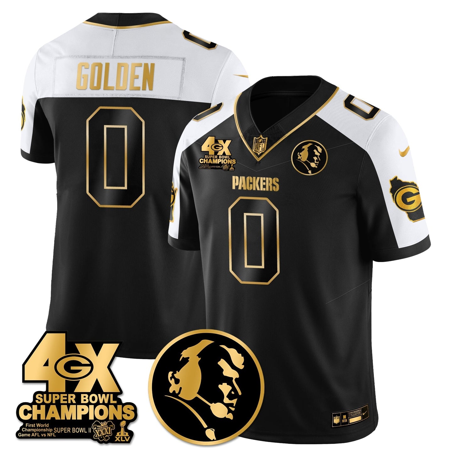 GB 4-Time Champions Vapor Limited Gold Jersey - John Madden Patch - All Stitched-DTD