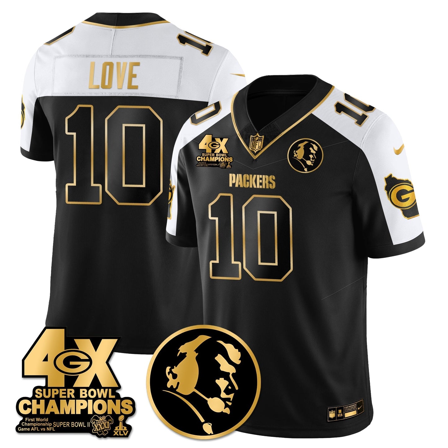 GB 4-Time Champions Vapor Limited Gold Jersey - John Madden Patch - All Stitched-DTD