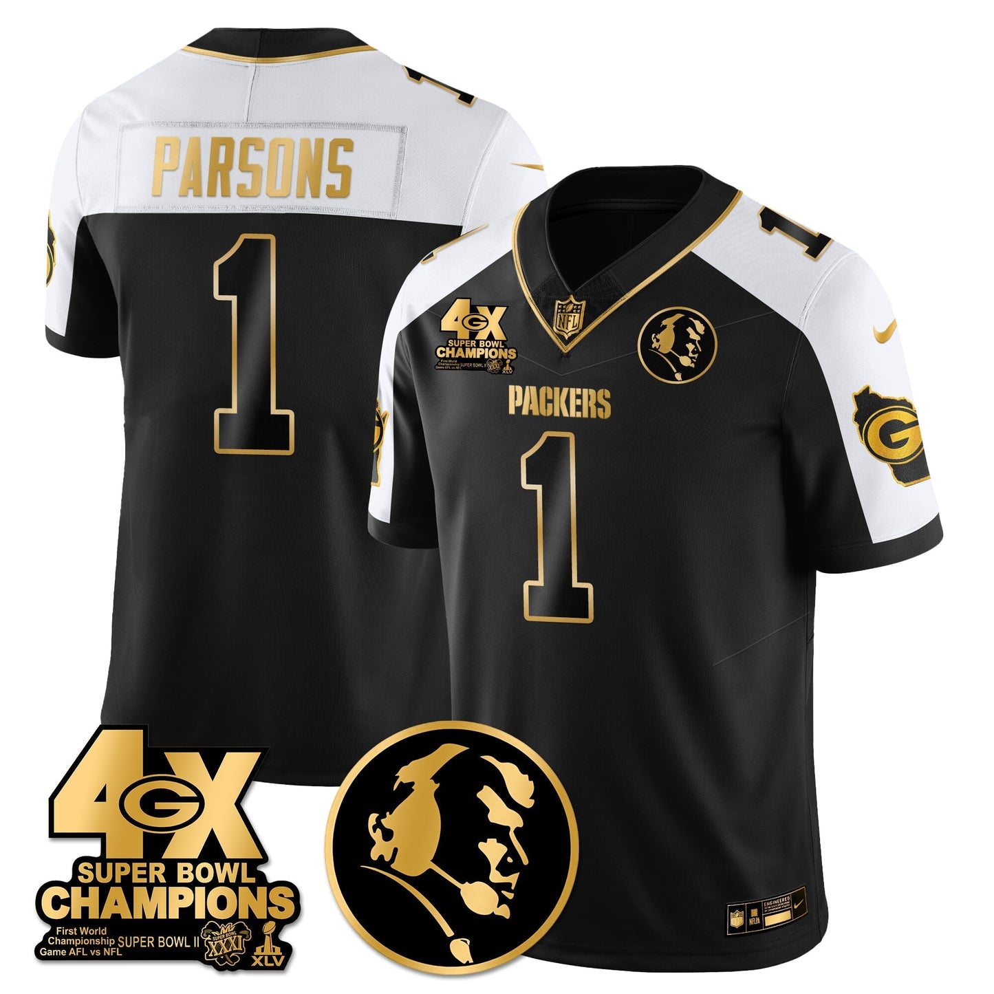 GB 4-Time Champions Vapor Limited Gold Jersey - John Madden Patch - All Stitched-DTD