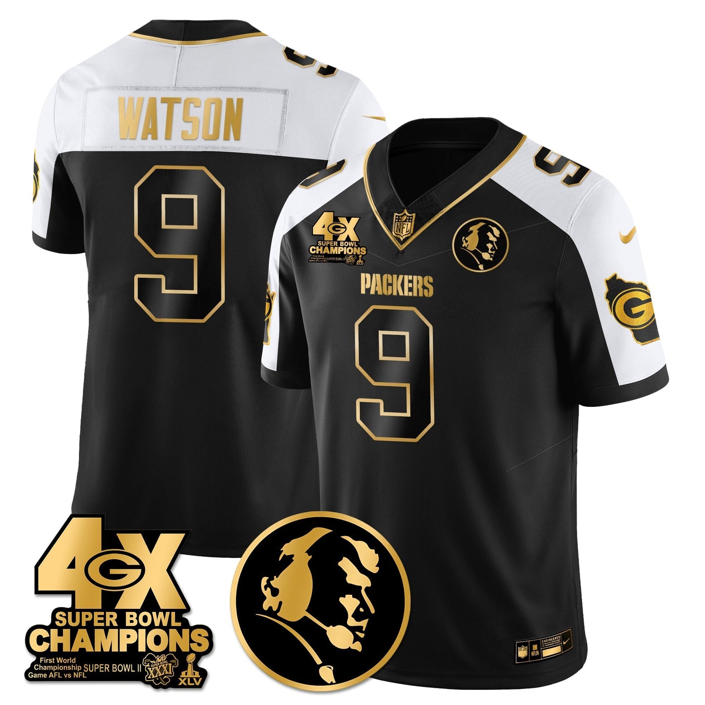 GB 4-Time Champions Vapor Limited Gold Jersey - John Madden Patch - All Stitched-DTD