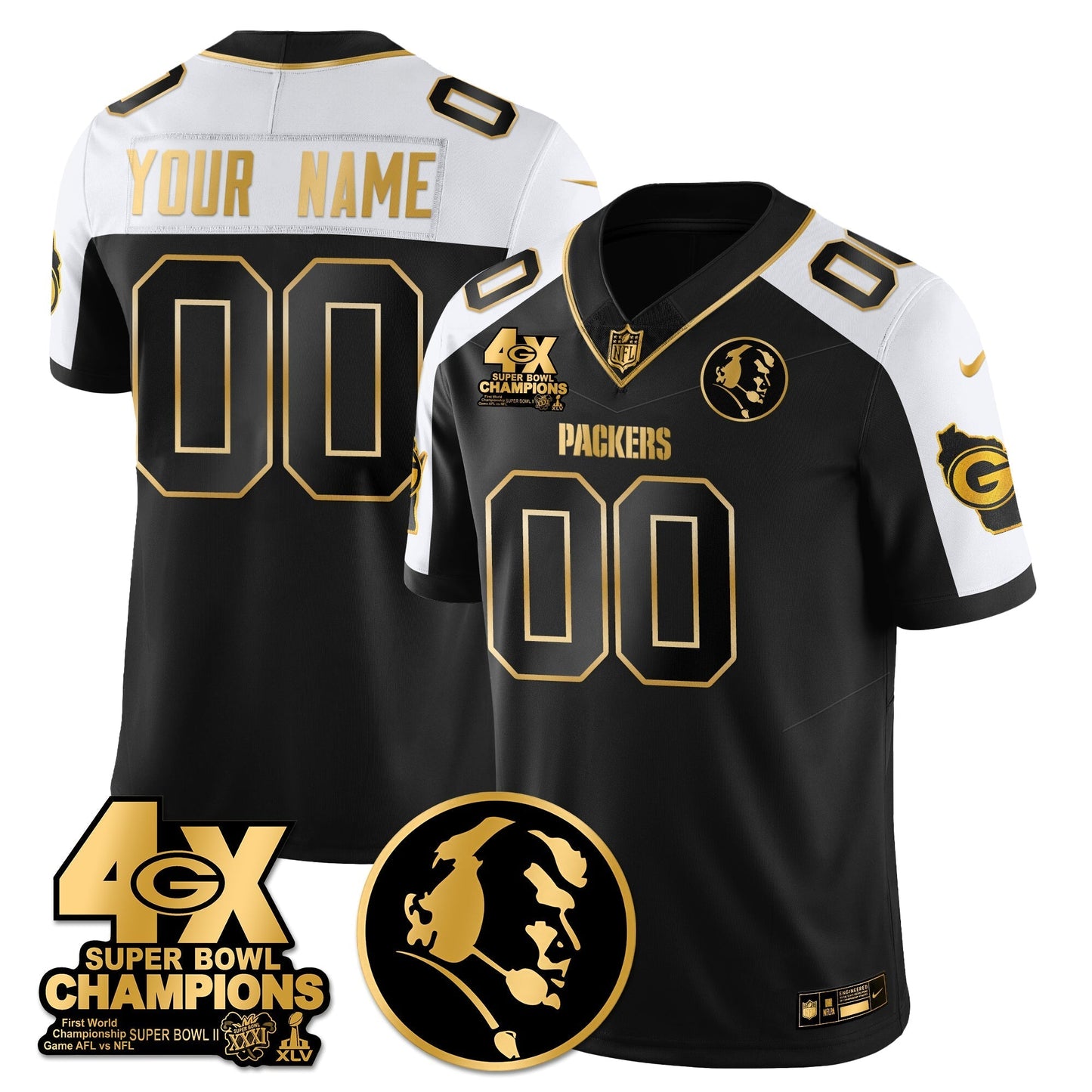 GB 4-Time Champions Vapor Limited Gold Custom Jersey - John Madden Patch - All Stitched-DTD