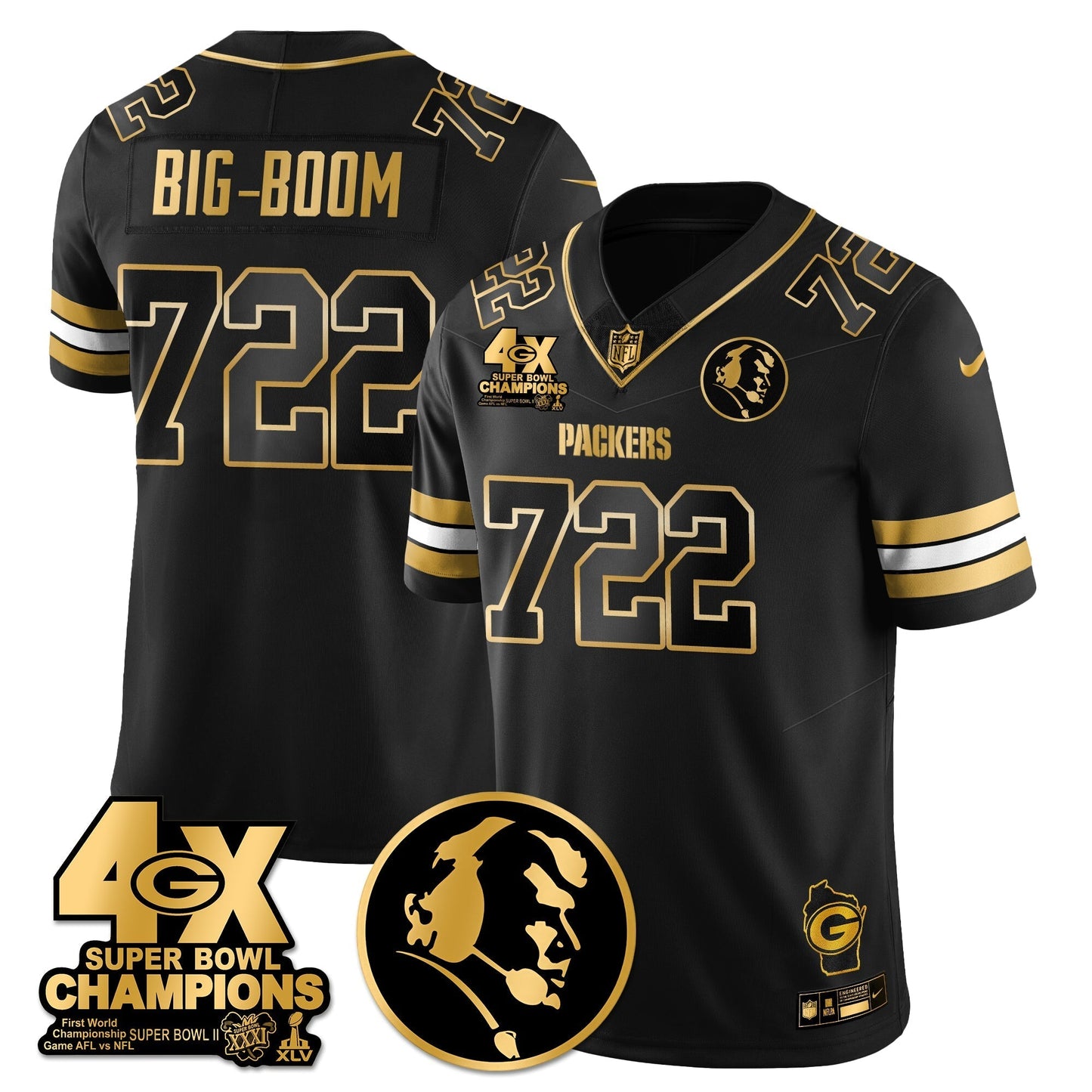 GB 4-Time Champions Vapor Limited Gold Jersey - John Madden Patch - All Stitched-DTD