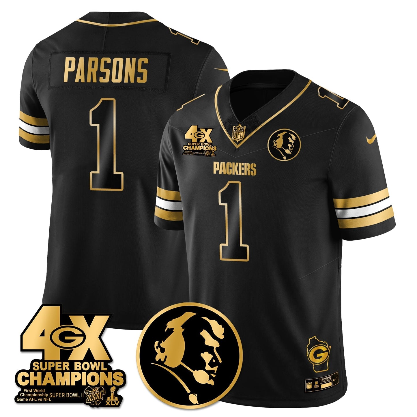 GB 4-Time Champions Vapor Limited Gold Jersey - John Madden Patch - All Stitched-DTD