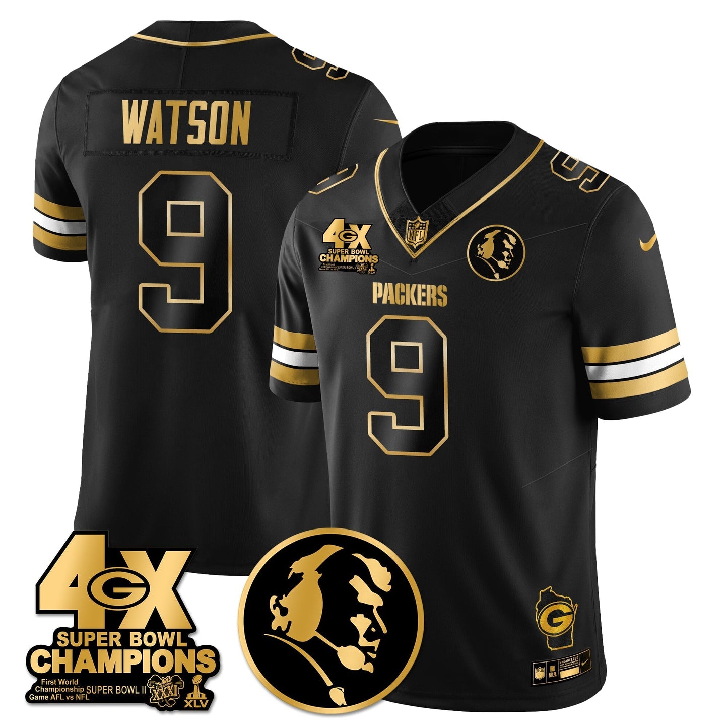 GB 4-Time Champions Vapor Limited Gold Jersey - John Madden Patch - All Stitched-DTD