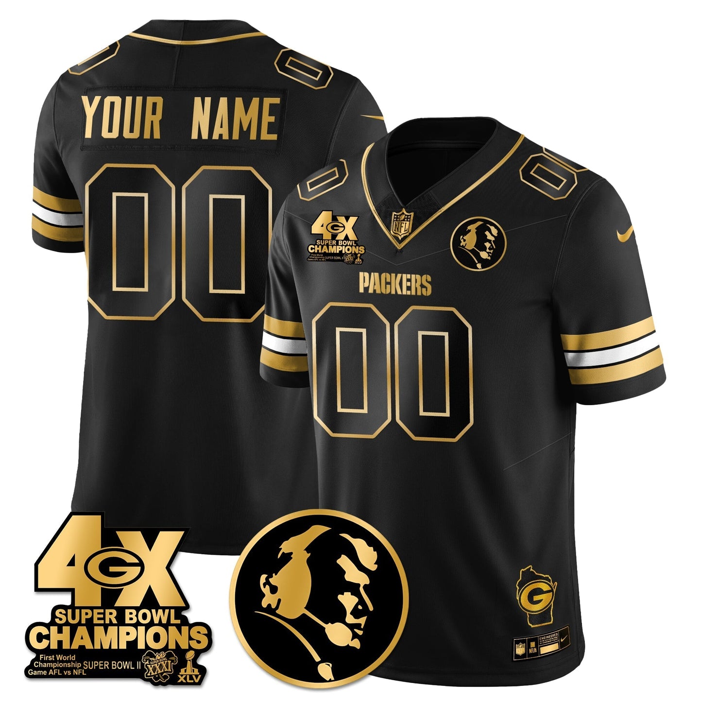GB 4-Time Champions Vapor Limited Gold Custom Jersey - John Madden Patch - All Stitched-DTD