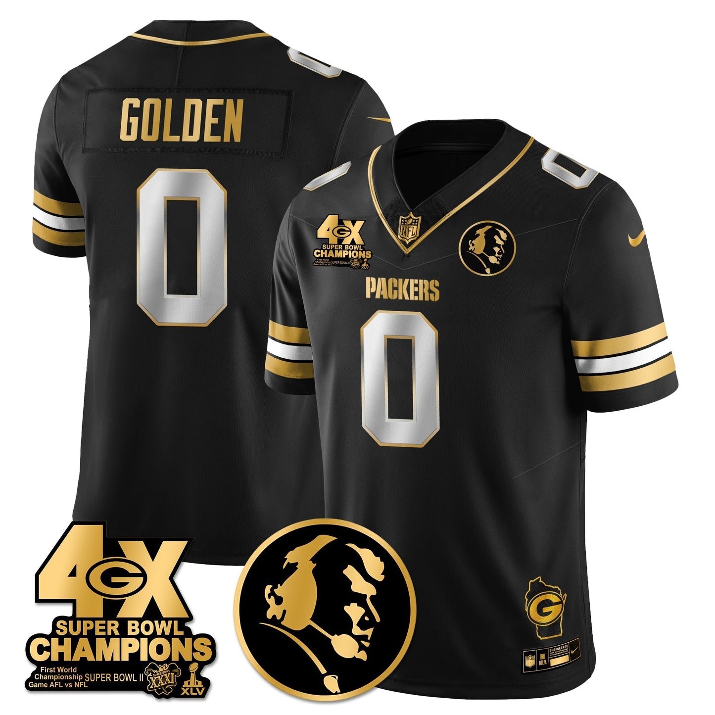 GB 4-Time Champions Vapor Limited Gold Jersey - John Madden Patch - All Stitched-DTD