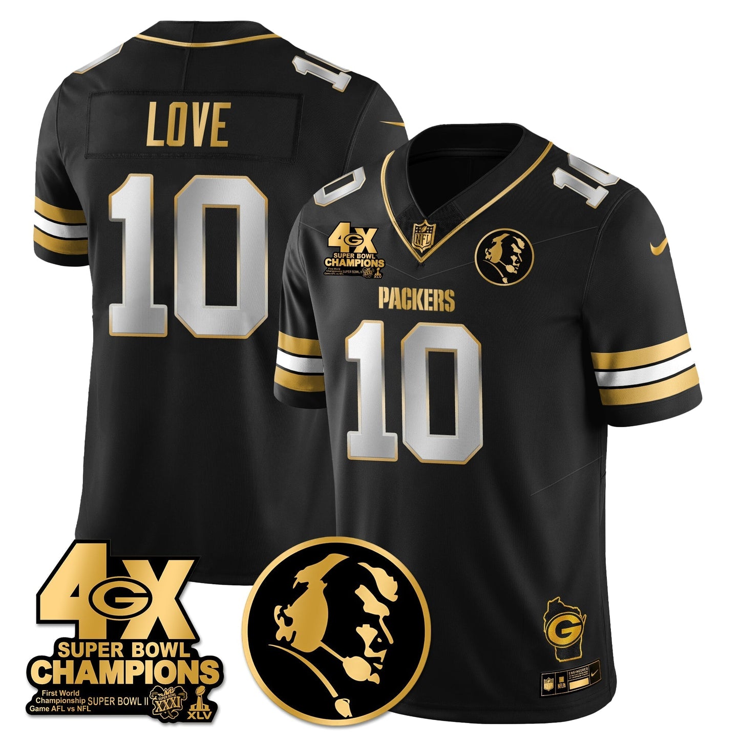 GB 4-Time Champions Vapor Limited Gold Jersey - John Madden Patch - All Stitched-DTD