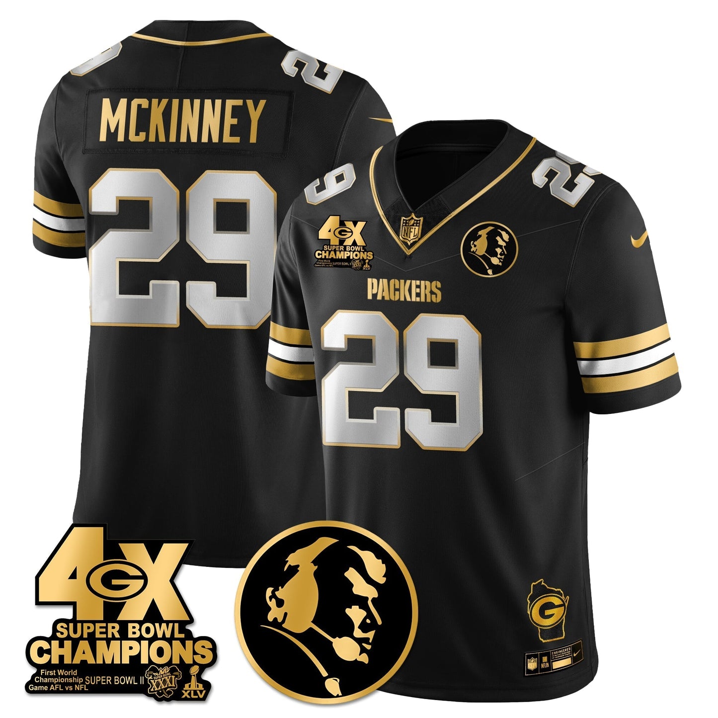 GB 4-Time Champions Vapor Limited Gold Jersey - John Madden Patch - All Stitched-DTD
