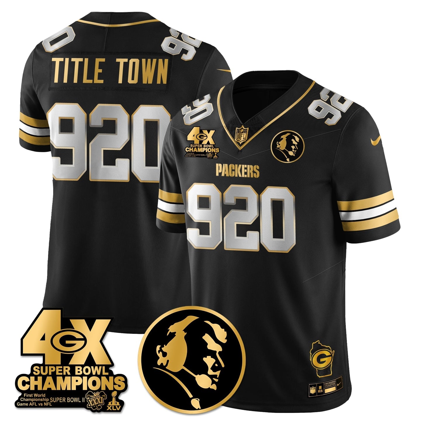 GB 4-Time Champions Vapor Limited Gold Jersey - John Madden Patch - All Stitched-DTD