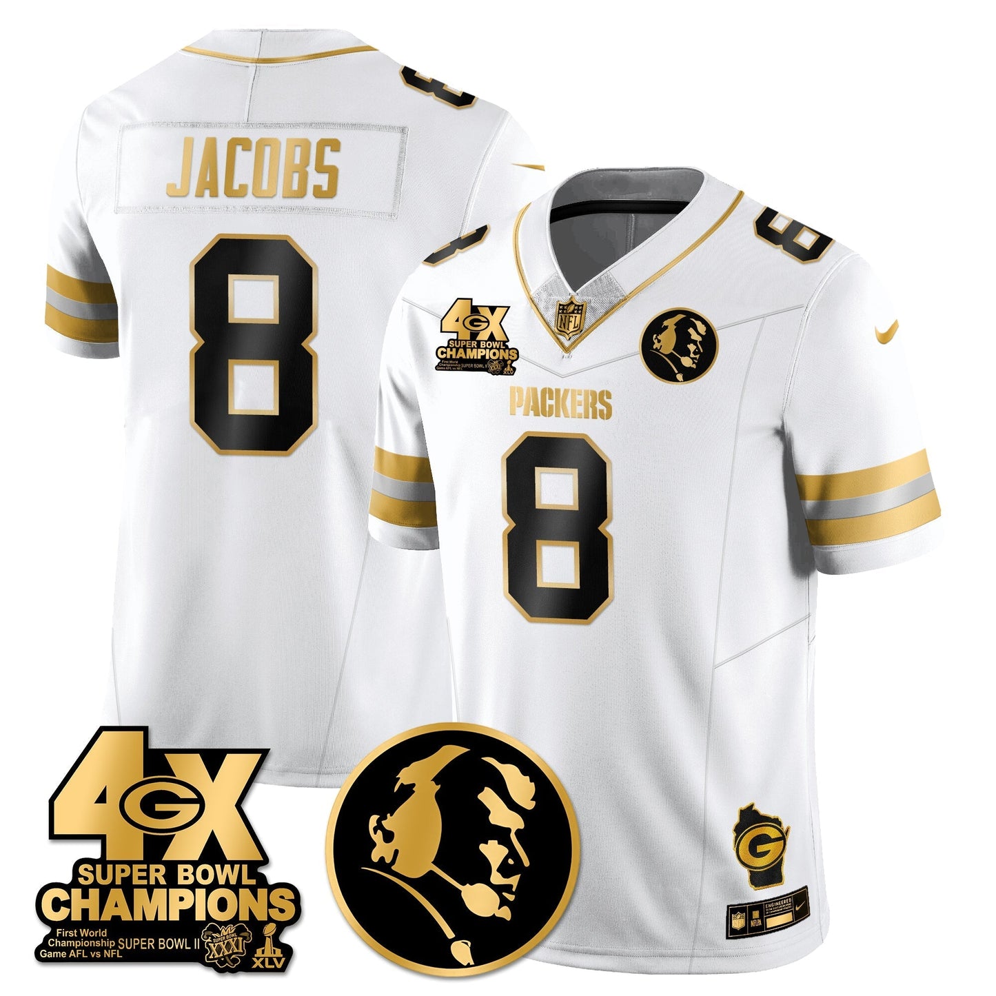 GB 4-Time Champions Vapor Limited Gold Jersey - John Madden Patch - All Stitched-DTD