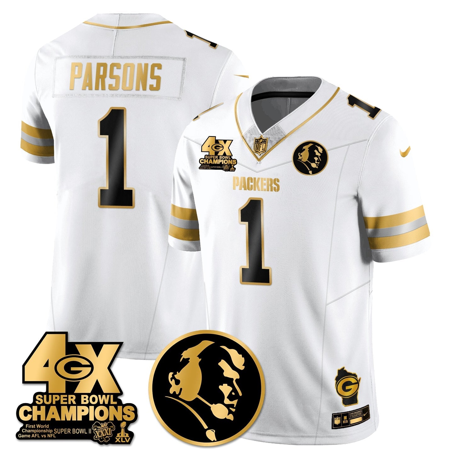 GB 4-Time Champions Vapor Limited Gold Jersey - John Madden Patch - All Stitched-DTD