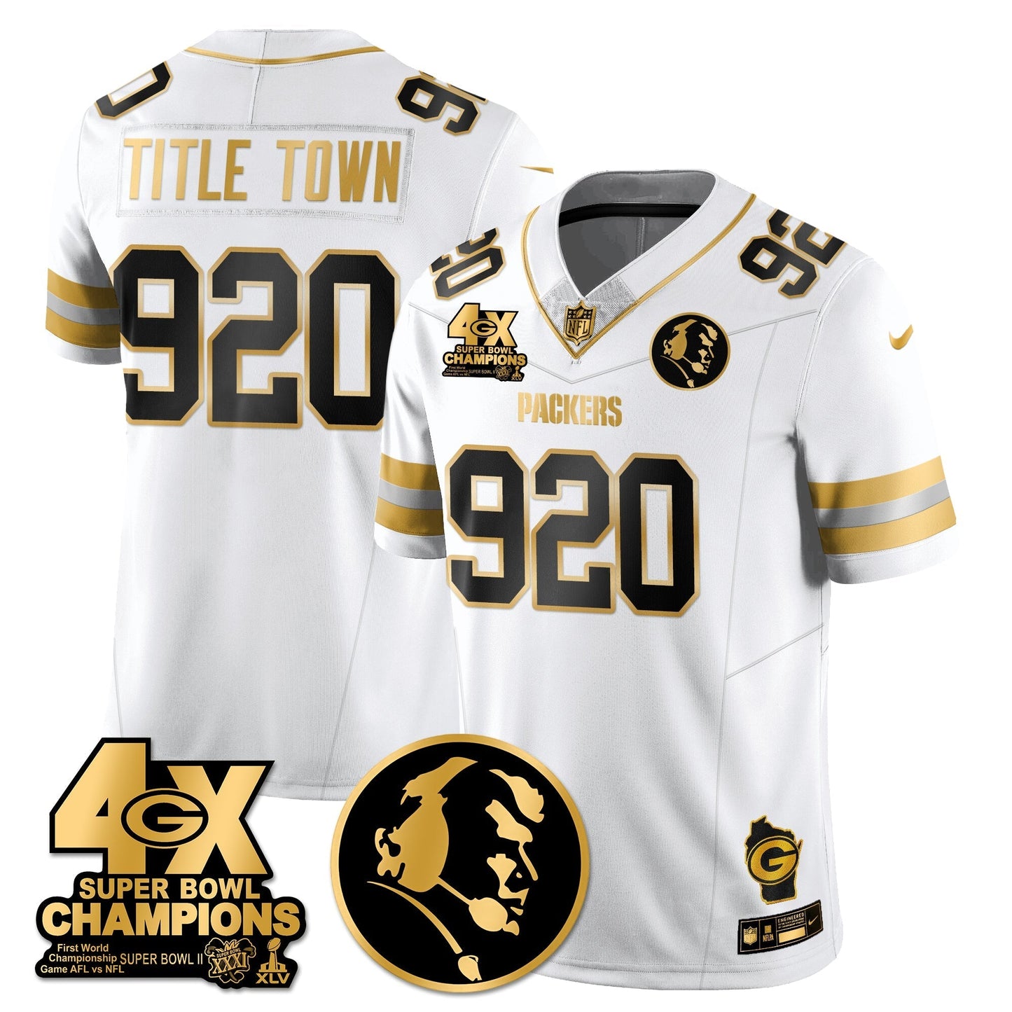 GB 4-Time Champions Vapor Limited Gold Jersey - John Madden Patch - All Stitched-DTD