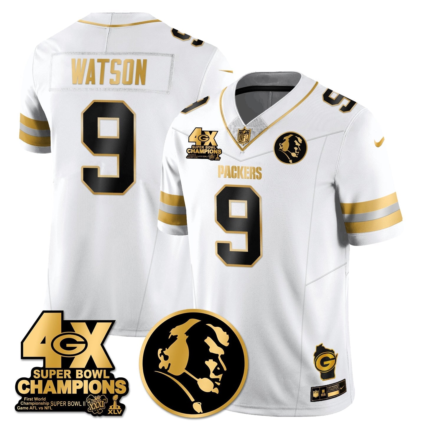 GB 4-Time Champions Vapor Limited Gold Jersey - John Madden Patch - All Stitched-DTD