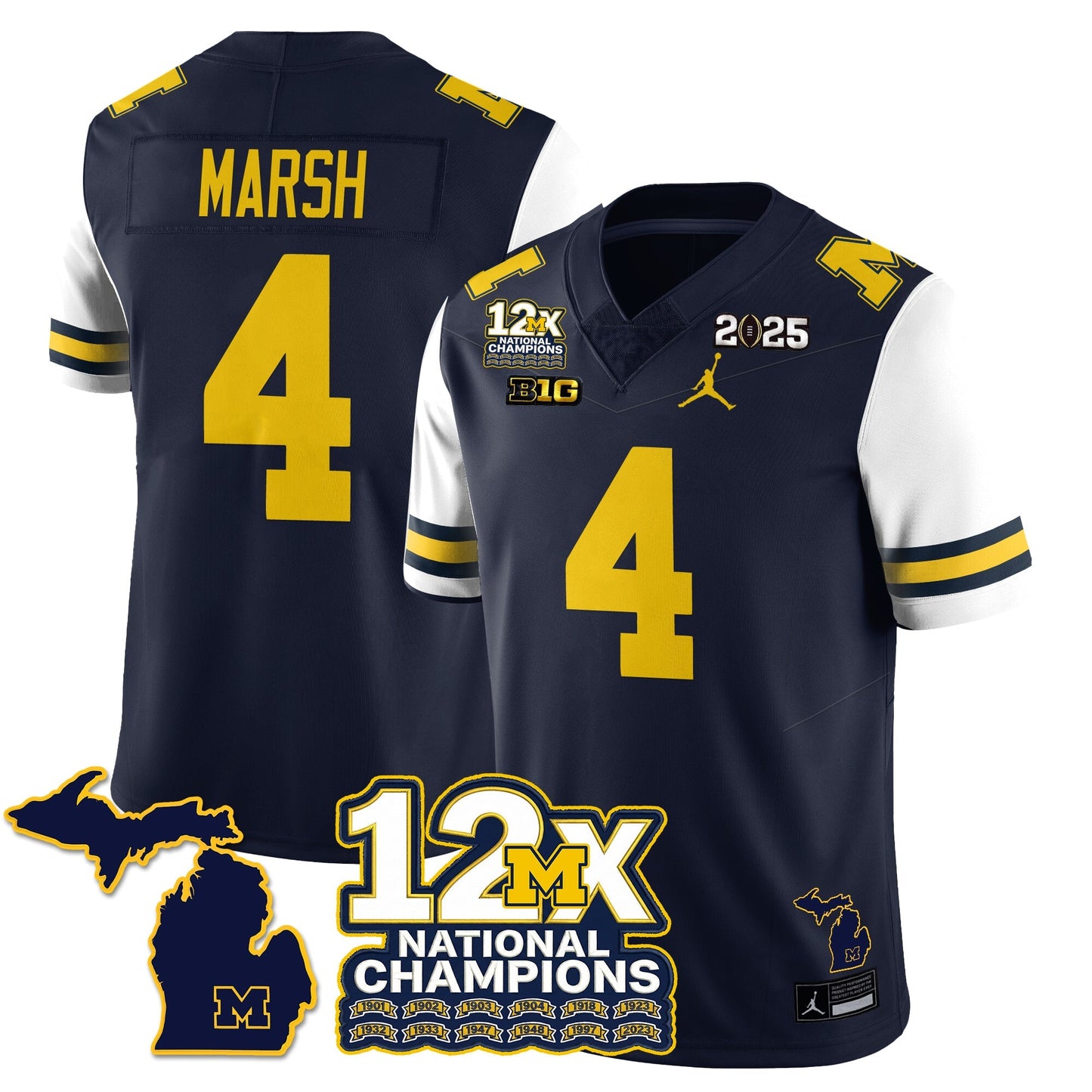 MICH 12x-Time National Champions Vapor Limited Football Jersey - All Stitched-DTD