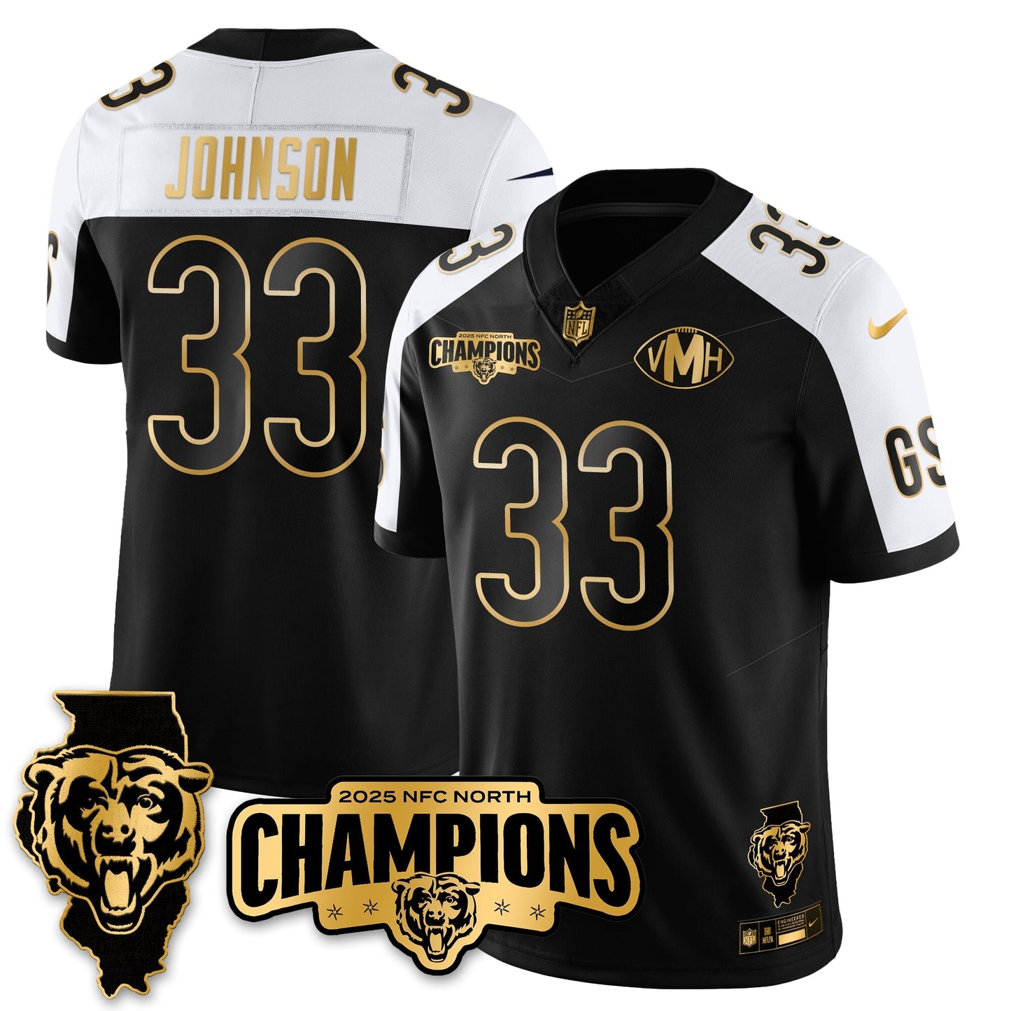 CHI NFC North Division Champions Vapor Limited Gold Jersey - All Stitched-DTD